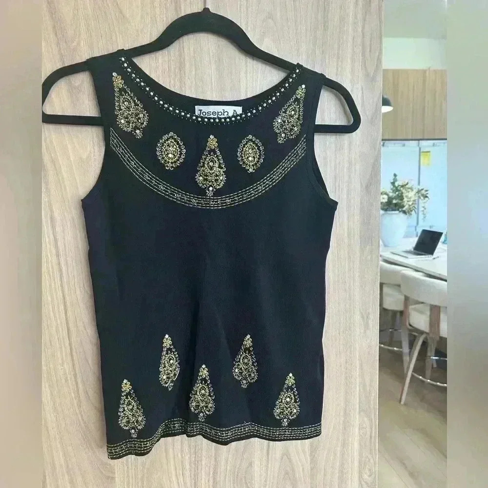 Joseph A Black and Gold Embellished Women's Top